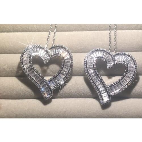 Luxurious 925 Silver Heart Pendant Chain Topaz Gemstone Necklace Women Sparkling Princess-cut Diamond Necklace wedding Jewelry