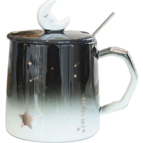 Home Gift, With Spoon With Lid Ceramic Mug Cup Month Tale Quality, Elegant Design, Fashion, Beautiful, Tea, Coffee, Water, Soft Drink, Kitchen