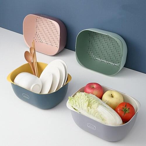 Double Drain Basket Bowl Rice Washing Kitchen Sink Strainer Noodles Vegetables Fruit Kitchen Gadget Colander coladores de cocina