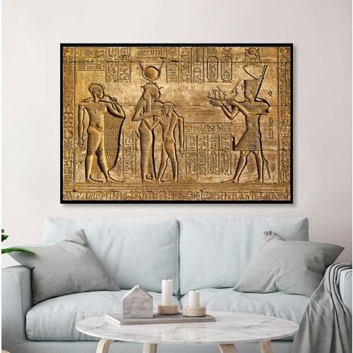Egyptian Hieroglyphs Fresco Canvas Painting Queen Hatshepsut Temple Stone Carving Pharaoh Ancient Egypt Poster Wall Art Decor