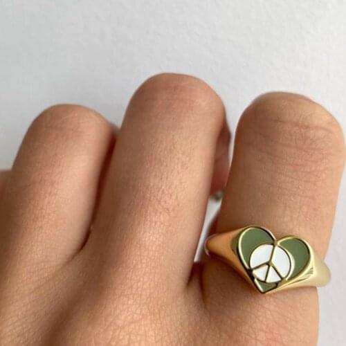 Egirl Aesthetic Gold Plated Green Heart Ring For Women Y2K Jewelry Charm Harajuku Punk Vintage INS Ring 90s Fashion Friends Gift
