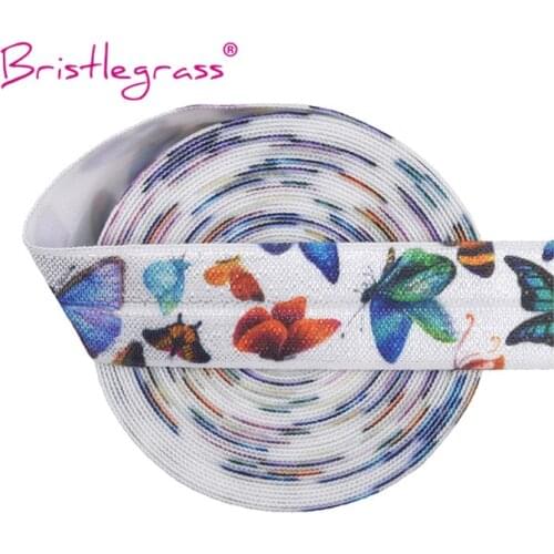 BRISTLEGRASS 5 Yard 3/4" 20mm Butterfly Print FOE Fold Over Elastics Spandex Satin Band Hair Tie Headband Tutu Dress Sewing Trim