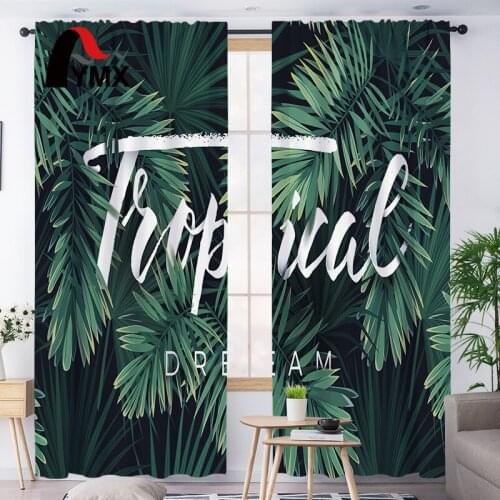 FYMX Tropical Plants Blackout Curtains Green Thermal Insulated Drapes Treatment 3d Printed French Curtains For Living Room Decor