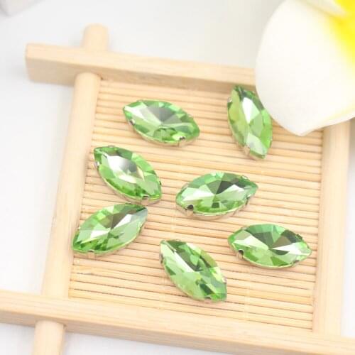 Hot Sale Sewing Rhinestone Flatback Sew on Crystal Stone With Metal Claw Peridot Glass Trim Stones for Garment Bag Shoe DIY