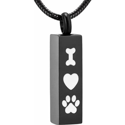 IJD8001 Loss Of Pet Memorial Jewelry Hold Funeral Ashes - I Love You Dog Paw Stainless Steel Keepsake Cremation Urn Necklace