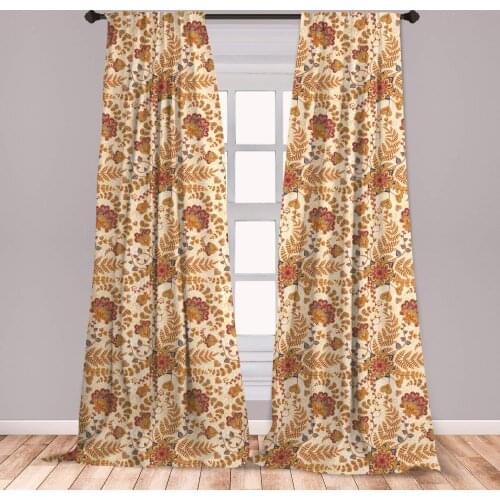 Jacobean Window Curtains Classical Victorian Floral Arrangement Vintage Abstract Foliage with Hearts Love Window Drapes