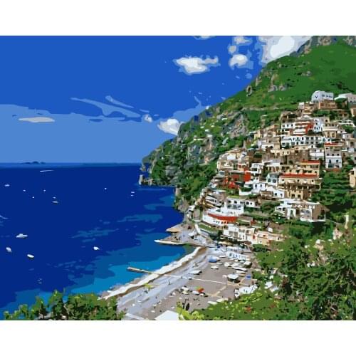 MaHuaf-j598 positano, salerno Italy painting by numbers landscape paint by numbers kit oil painting on canvas