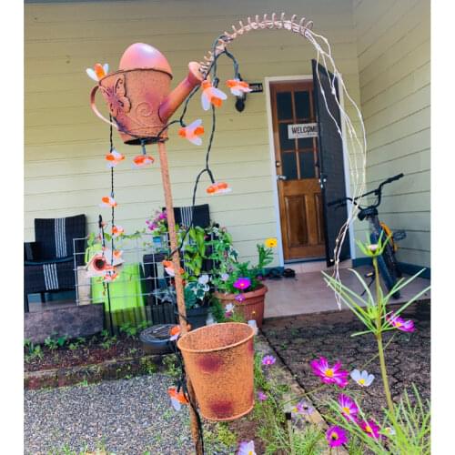 Metal Butterfly Watering Can Yard Stake with Planter for Yard Landscape Path Decor Solar Lights for Garden Yard Lawn Decoration