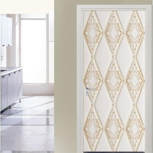 Door Sticker Modern Fashion 3D Geometric European Style Carved Line Soft Roll Mural Decal PVC Self-Adhesive Waterproof Stickers