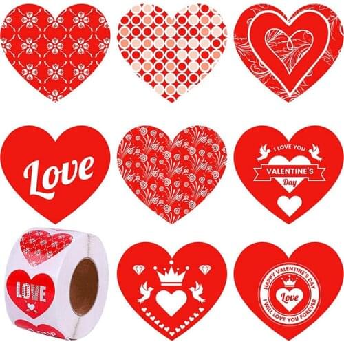Red Heart Shaped Sticker Labels, 500 per Roll, 1/1.5 inch Red Love Stickers Valentines Day Crafting Scrapbooking Adhesive Label