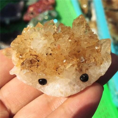 Natural yellow crystal cluster gemstone hedgehog reiki healing gemstone handmade carved crystal animal wholesale