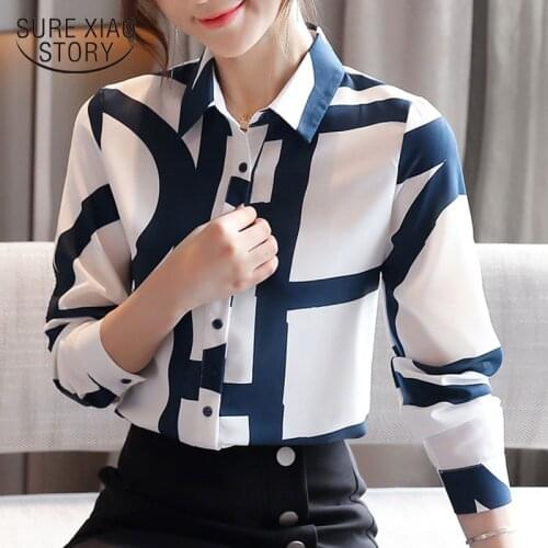 New Chiffon Shirt Women Korean Loose 2020 New Autumn Long Sleeve Casual Cardigan Print Women Blouse and Tops Blusas Mujer 10789