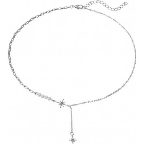 Spring 2021 New Fairy Pearl Crystal Necklace Womens Niche Design Sense Eight-pointed Star Clavicle Chain Cold Wind Necklace