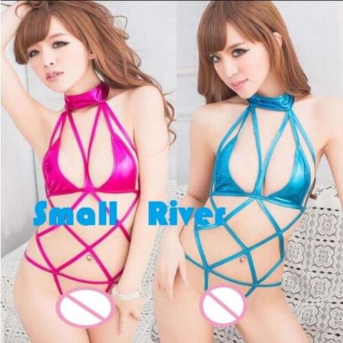 New arrival Hot Sexy underwear Womens pajamas imitation leather Female backless tights one piece tight-fitting cutout Bodysuit