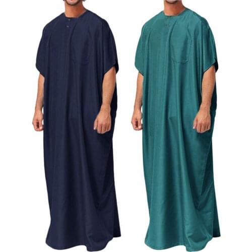 New Eid-Ramadan Muslims Robe Dubai Abaya Kaftan Jubba Thobe Men Retro Modern Casual Loose -Islamic Clothing