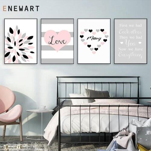 Pink Heart Nursery Baby Girl Room Wall Art Decor Family Quote Child Canvas Poster Custom Name Painting Nordic Minimalist Picture