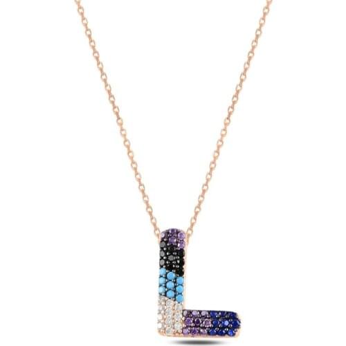 Silver 925 Set-L-Letter Colorful Zircon Stone Ghost Pendant