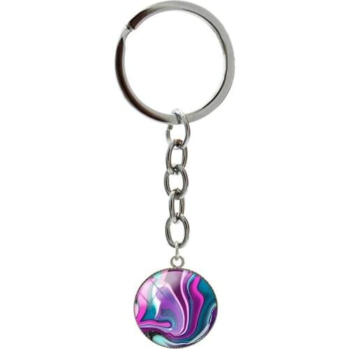 Multicolour Mix Abstract Art Pattern Key Chains Colour Lines 20mm Glass Cabochons Vintage Keyrings For Schoolbag Trinket