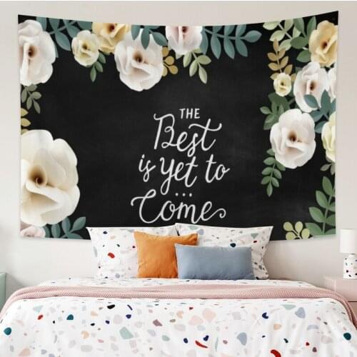 White Rose Black Tapestry Vintage Exotic Summer Plant Nature Frame for Bedroom Photography Wall Decor