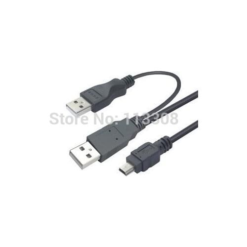 0.7M USB 2. 0 Two A Type Male to Mini 5 Pin Male Y Cable For 2.5" Mobile Hard Disk Drive HDD ,By China Post with Tracking Number