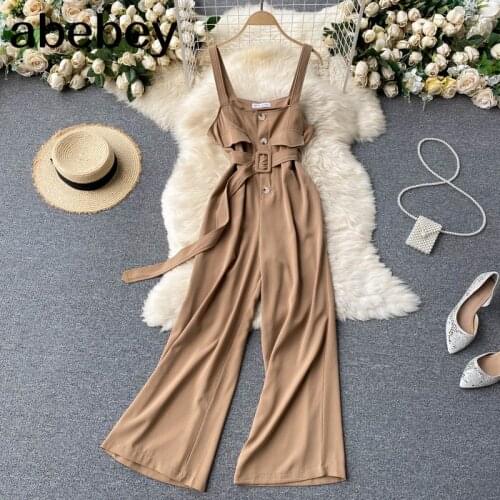 Women Sexy Off Shoulder Strap Rompers Korean Sleeveless Solid Jumpsuits Summer Casual Streetwear Wide Leg Jumpsuits