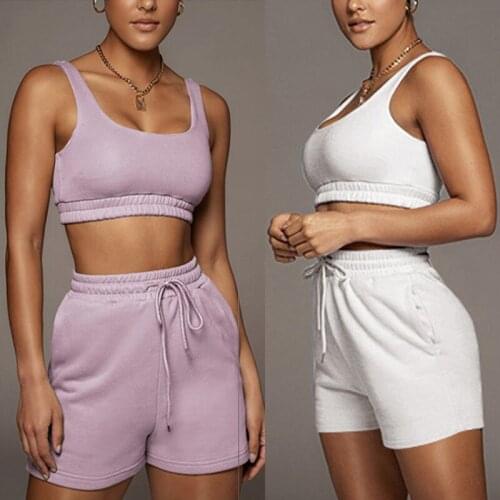 2021 Women White Purple Sweatpants Set Sleeveless Tops And Sport Loose Jogger Biker Workout Sports Shorts Two Piece Set Outfits