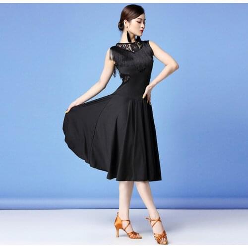 2020 New L57 Latin Dance Dress Women Tassel Lace Neck Sleeve Sexy Performance Costume Waltz Tango Latino Dancewear