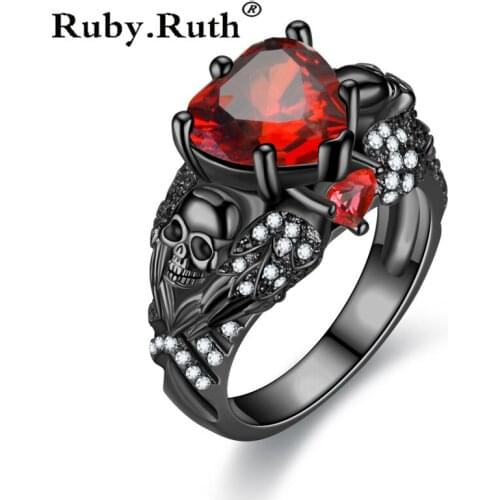 Punk Skull Crystal CZ Gothic Flower Rings For Women Girls Silver Plated Luxury Fashion Gifts Wedding Ring Jewelry