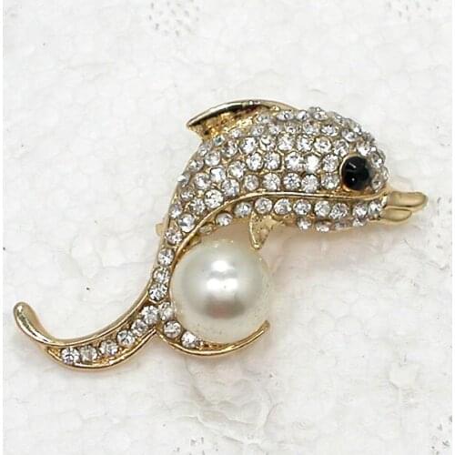 12pcs/lot Wholesale Fashion Brooch Rhinestone Dolphin Pin brooches Jewelry gift C102306