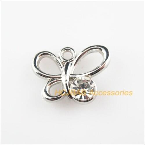 New 30Pcs Dull Silver Plated Clear Acrylic Animal Butterfly Charms Pendants 14x19mm