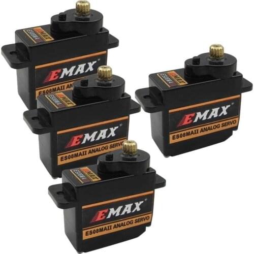 4PCS 4x EMAX ES08MA II Mini Metal Gear Analog Servo 12g/ 2.0kg/ 0.12 Sec Mg90S High Sensitive Servo for 3D RC Plane Helicopter