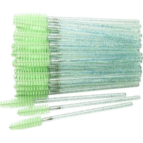 50 Pcs/Pack Good Quality Disposable Crystal Eyelash Makeup Brush Diamond Handle Mascara Wands Eyelash Extension Tool