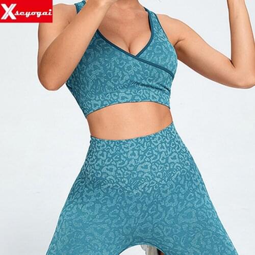 Seamless Leopard Camouflage Yoga Suit Beauty Back Bra High Elastic Buttocks Fitness Leggings Athletic Pants Sports Tracksuits