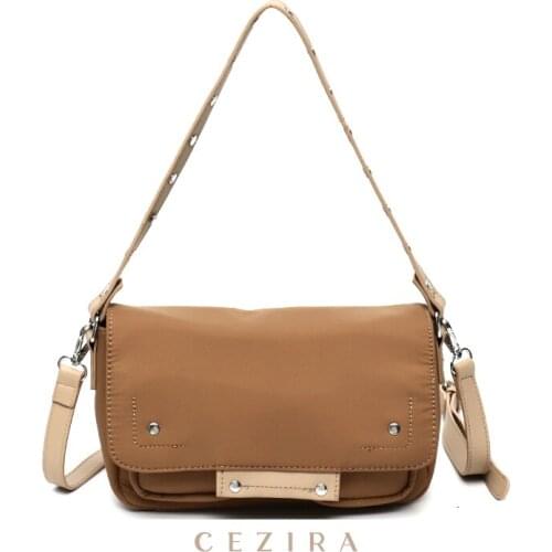 CEZIRA Fashion Nylon Crossbody Bag For Women Multifunction PU Leather Flap Shoulder Handbags Female Underarm Purse Messenger Bag