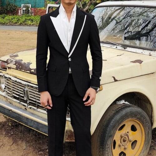 Black Wedding Men Suits 2 Pieces Fashion Stylish For Men 2021 Slim Fit Tuxedos For Party Groom Mens Suits (Jacket+Pants+Tie)