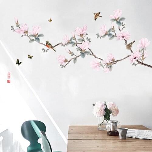 COVPAW Wall Stickers Magnolia Pink Peach Blossom Living Room Wallpaper Home Decor Wall Decals Bedroom Removable Mural Poster