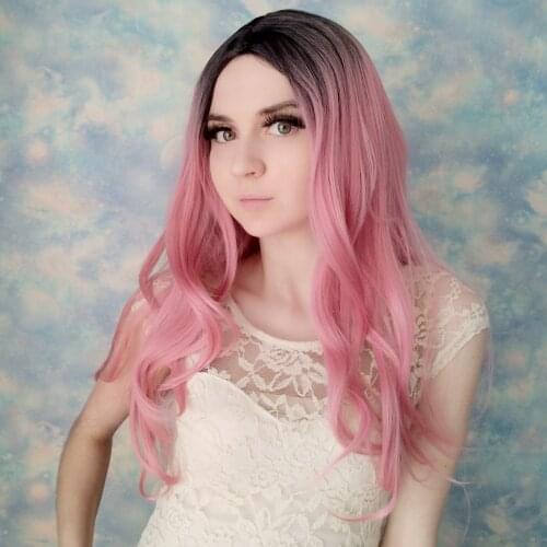 Long Wavy Wig Without Bangs Middle Part Mix Color Curly Synthetic Heat Resistant Body Wave Grey Colorful Costume Cosplay Wigs