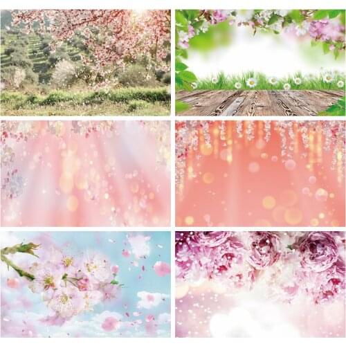 Dreamy Light Bokeh Photography Backdrops Spring Peach Flower Blossom Grass Room Decro Baby Portrait Photo Backgrounds Photozone