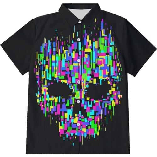 IFPD EU/US Size Men Clothes Summer Colorful Skull Print Short Sleeve Button Shirts 3D Print Plus Size Casual Breathable Shirts