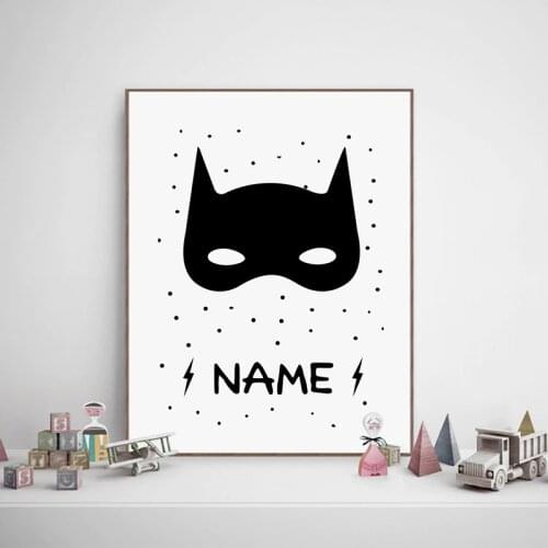 Cartoon Hero Boys Print Nursery Wall Art Picture Superhero Poster Personalised Custom Name Canvas Painting Kids Boys Room Decor