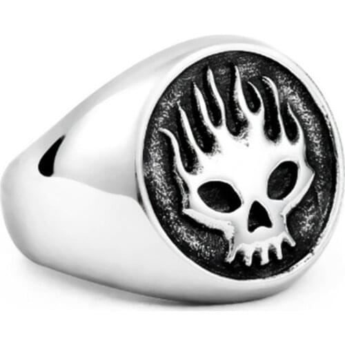 Classic Punk High Quality Metal Fire Skull Ring Mens Hip Hop Style Rock Biker Jewelry
