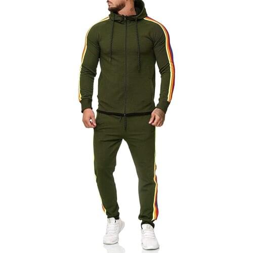 Casual Men Sets Clothing Color-Block Tracksuit Casual Sportsuit Hoodies Sportswear Hooded Sweatshirt+Pant Pullover two piece Set
