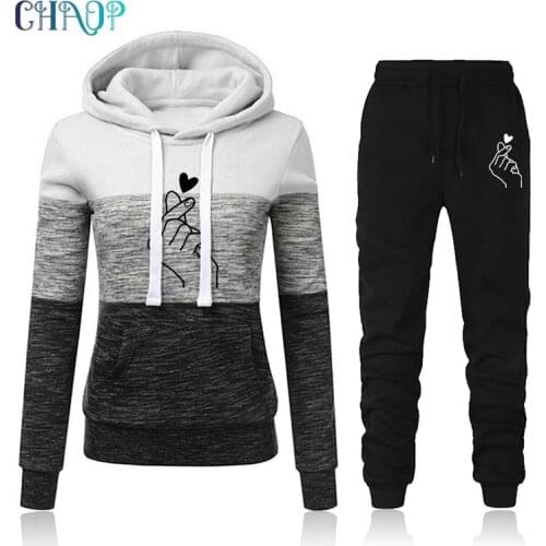CHAOP Autumn Winter Women Tracksuit Long Sleeve Hoody Hoodies+Pants 2 Piece Set Workout Sport Suits Sweatwear Female Outfits