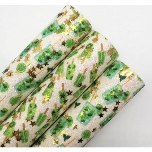 LEOsyntheticoDIY KIWI Popsicle Printed Iridescent Gold Glitter Vinyl Fabric Sheet Felt Backing Leather Faux DIY A4 SIZE R143
