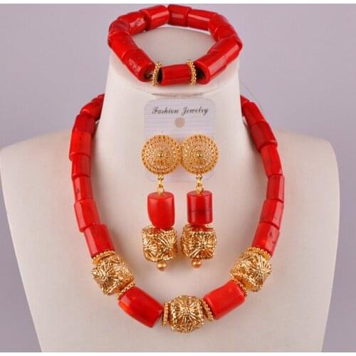 Fashionable red nigerian wedding coral beads african necklace jewelry set C21-38-03
