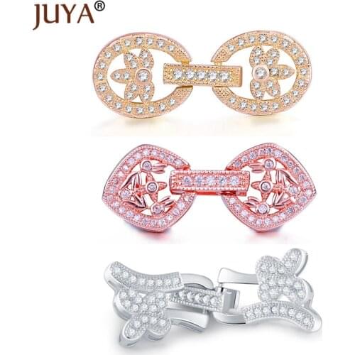 Fashion Copper Metal Inlaid Zircon Clasps Hooks for Bracelet End Connectors For Jewelry Making DIY Pearl Necklace Buckle