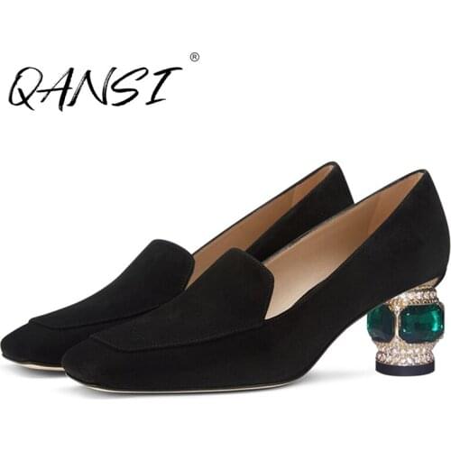 Fashion Square Toe Women Pumps Party Wedding Womens Custom Black High Heels Designer Suede Slip on Crystal Heel Woman Pumps
