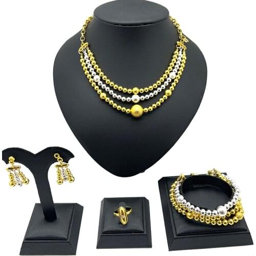 Fashion African gold color dubai jewelry set women color Wedding Necklace Earring Ring bracelet sets India girls Gift