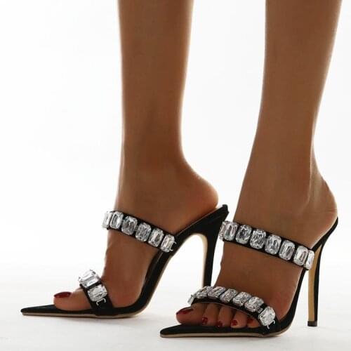 IPPEUM Women Shoes 2021 NEW Sexy Flock Women Mules Summer Head Peep Toe Fashion Bling Thin High Heels обувь для женщин летняя