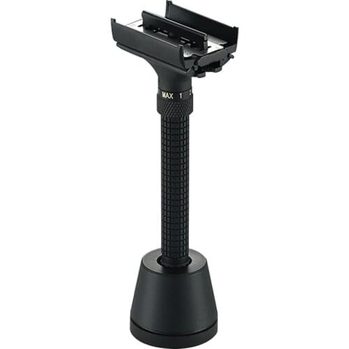 YINTAL Adjustable Butterfly Open Double Edge Safety Razor Set Matte BLACK Brass Razors 1 Razor 1 Base 5 Blades